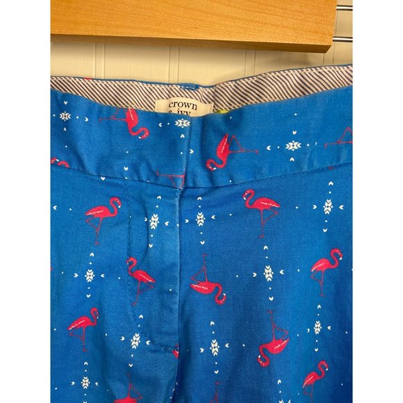 Crown and Ivy Blue Pink Flamingo Cotton Bermuda Shorts Women's 4 - Picture 8 of 8